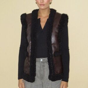 WeWoreWhat Reversible Sherpa Vegan Leather Vest Size Large Brown Black
